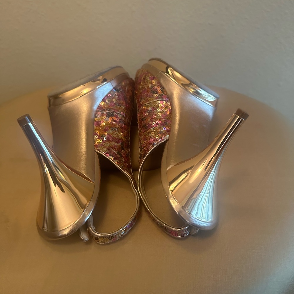 NIB Nine West Sequin Open-Toe Women's Shoes - Pink and Gold - Picture 5 of 5